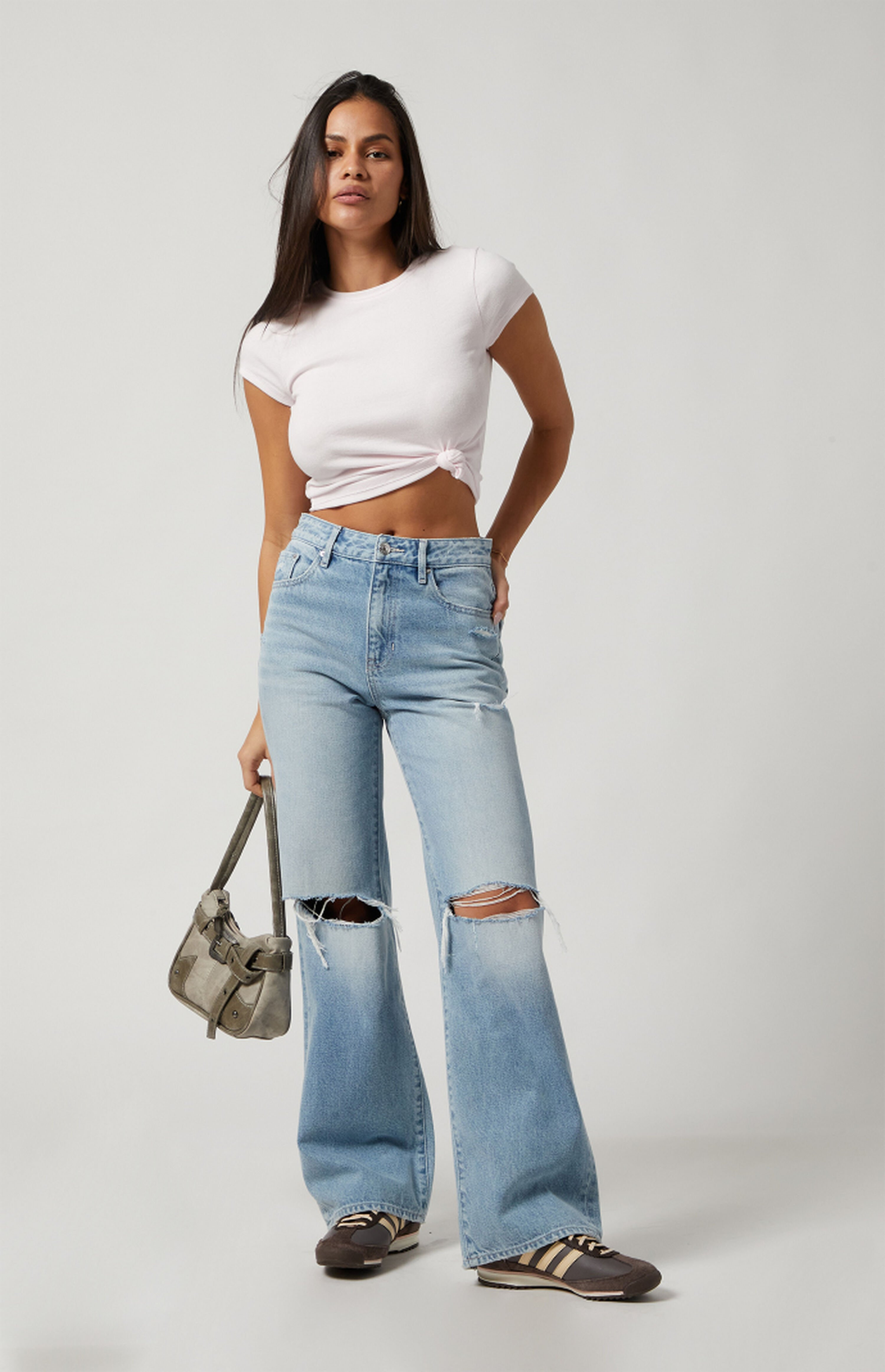 PacSun Light Indigo Ripped High Waisted Girlfriend Jeans | PacSun