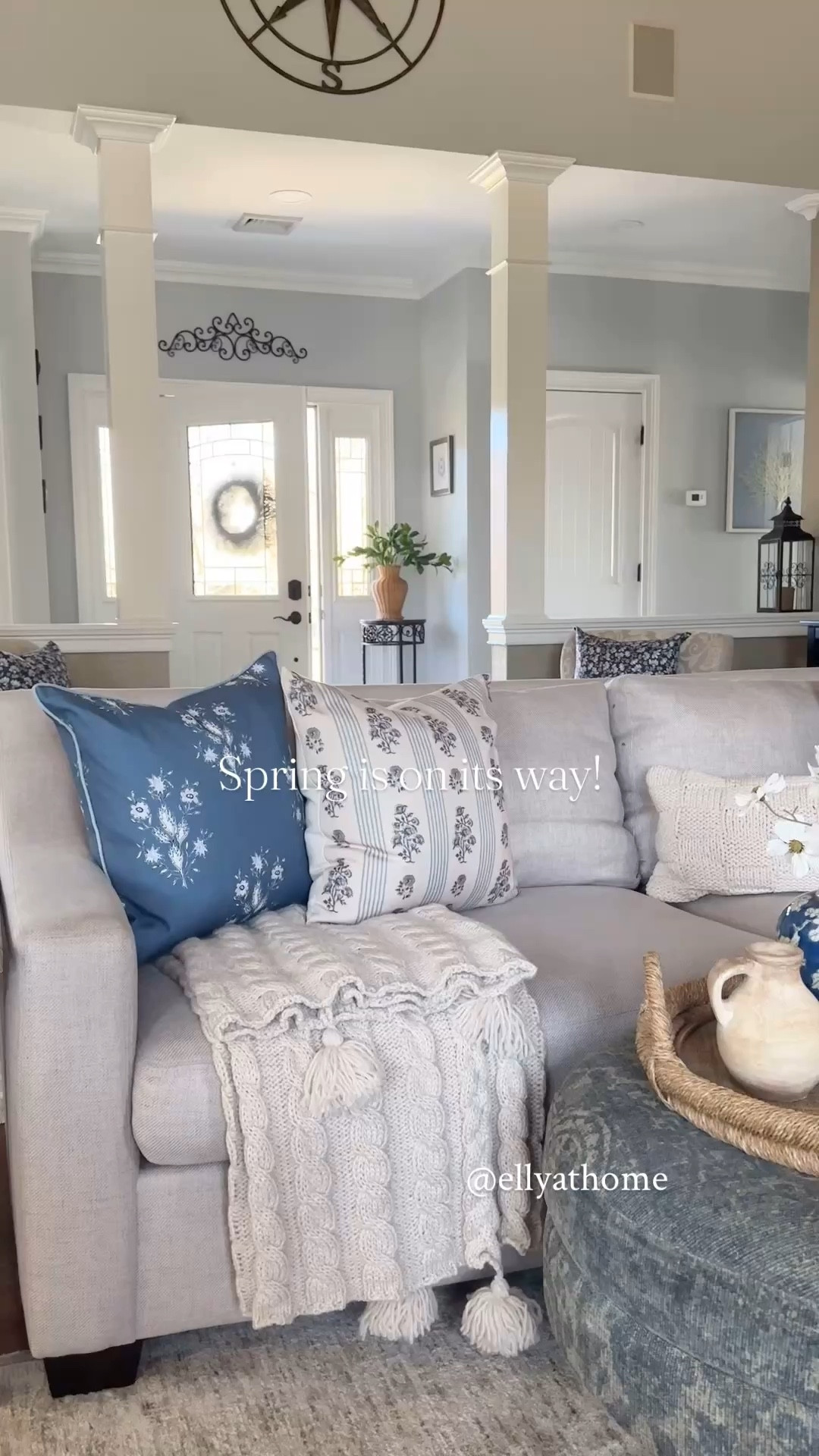 Spring living room styling with blue throw pillows, blankets, vases, florals, sofa, area rug and more home decor accessories. Amazon home, Pottery Barn, Wayfair, Target  

#LTKHome #LTKSaleAlert #LTKdayinmylife