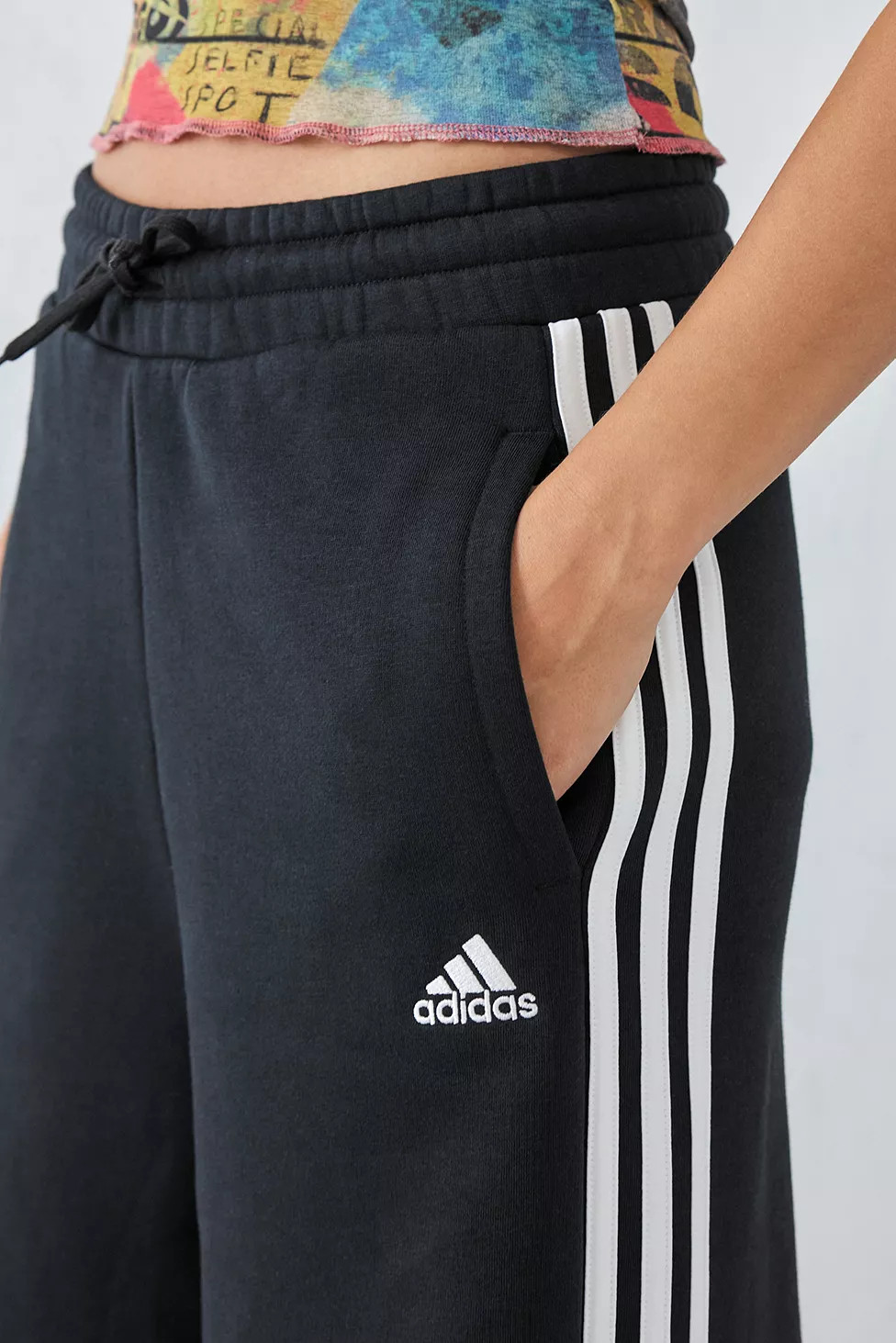 adidas Black 3-Stripes Wide Leg Track Pants | Urban Outfitters UK