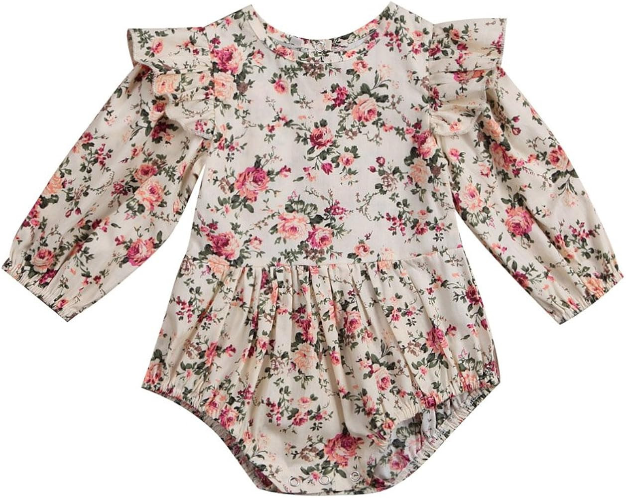 BiggerStore Infant Baby Girl Twins Long Sleeve Ruffles Romper Bodysuit Outfit Clothes | Amazon (US)