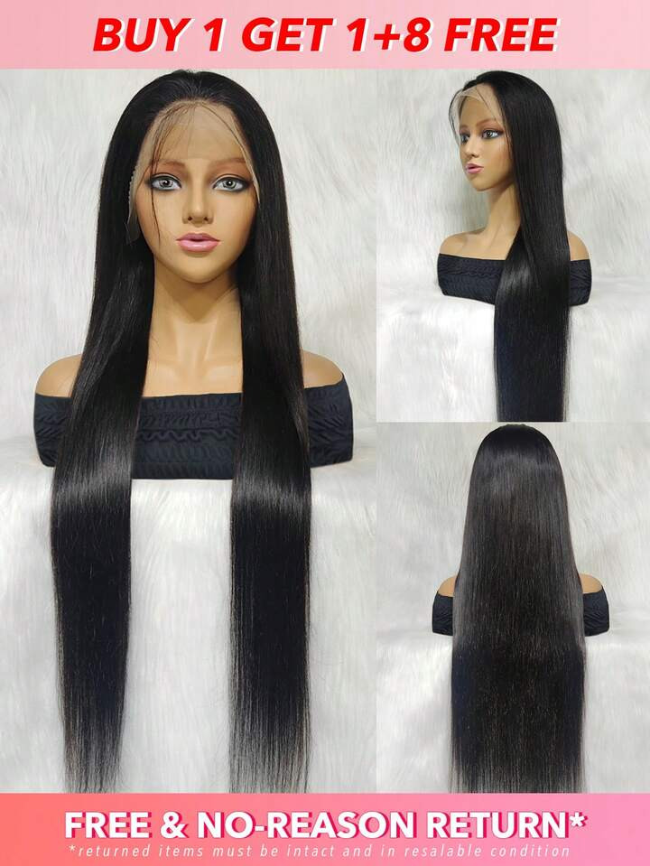 Transparent Lace Straight 13 X 4 Lace Front Human Hair Wigs For Women With Baby Hair Long Length ... | SHEIN