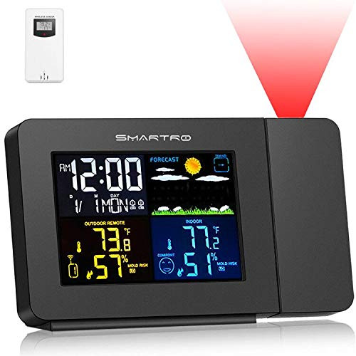 SMARTRO SC91 Projection Alarm Clock for Bedrooms with Weather Station, Wireless Indoor Outdoor Therm | Amazon (US)