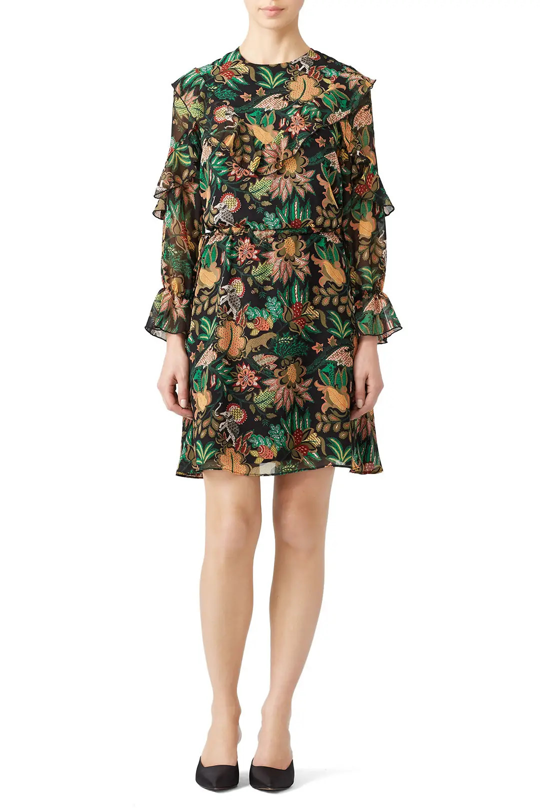 Scotch & Soda Ruffle Jungle Print Dress | Rent The Runway