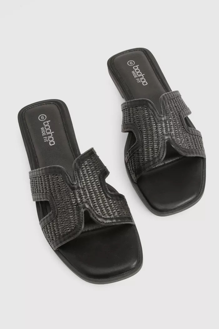 Wide Fit Raffia Cutout Sandals | Boohoo.com (UK & IE)