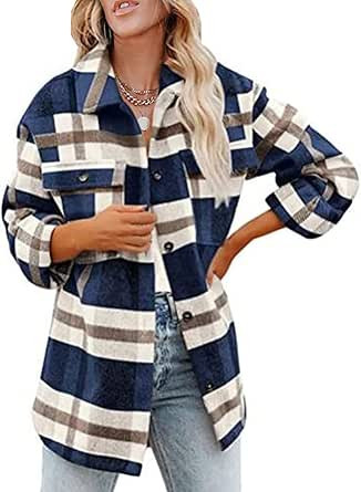 Women Flannel Plaid Shirts Button Down Essentials Long Sleeve Lapel Casual Blouses with Pockets T... | Amazon (US)