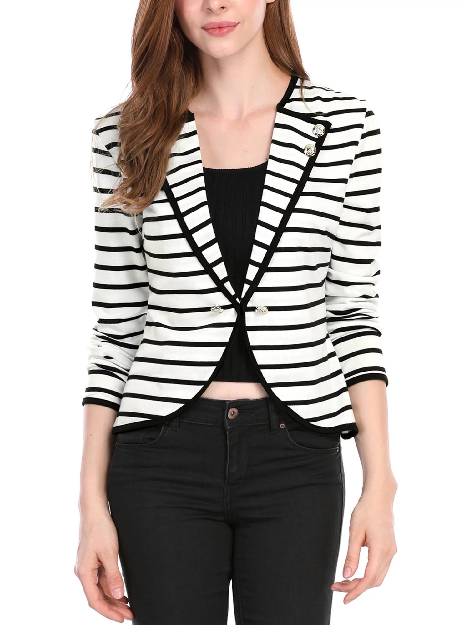 Women's Notch Lapel Striped Blazer Jacket Black (Size XL / 16) | Walmart (US)
