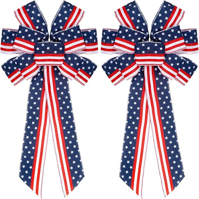 Whaline 2Pcs Large Patriotic Wreath Bow Red Blue Stars and Stripes Bow 4th of July American Flag ... | Amazon (US)