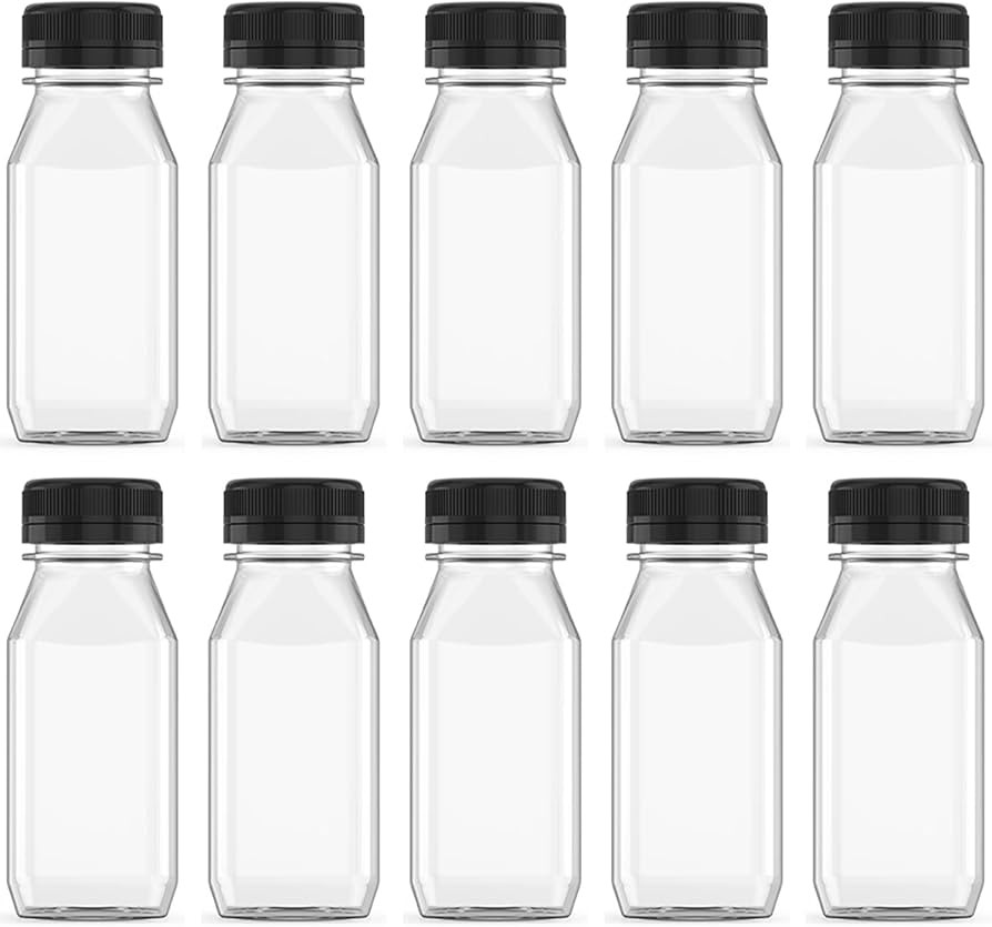 Hulless 20 Pcs 6 Ounce Plastic Juice Bottle Drink Containers Juicing Bottles with Black Lids, Sui... | Amazon (US)