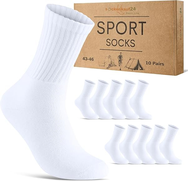 10 Paar Sportsocken Tennissocken Baumwolle Atmungsaktive Crew Socken für Herren & Damen | Amazon (DE)
