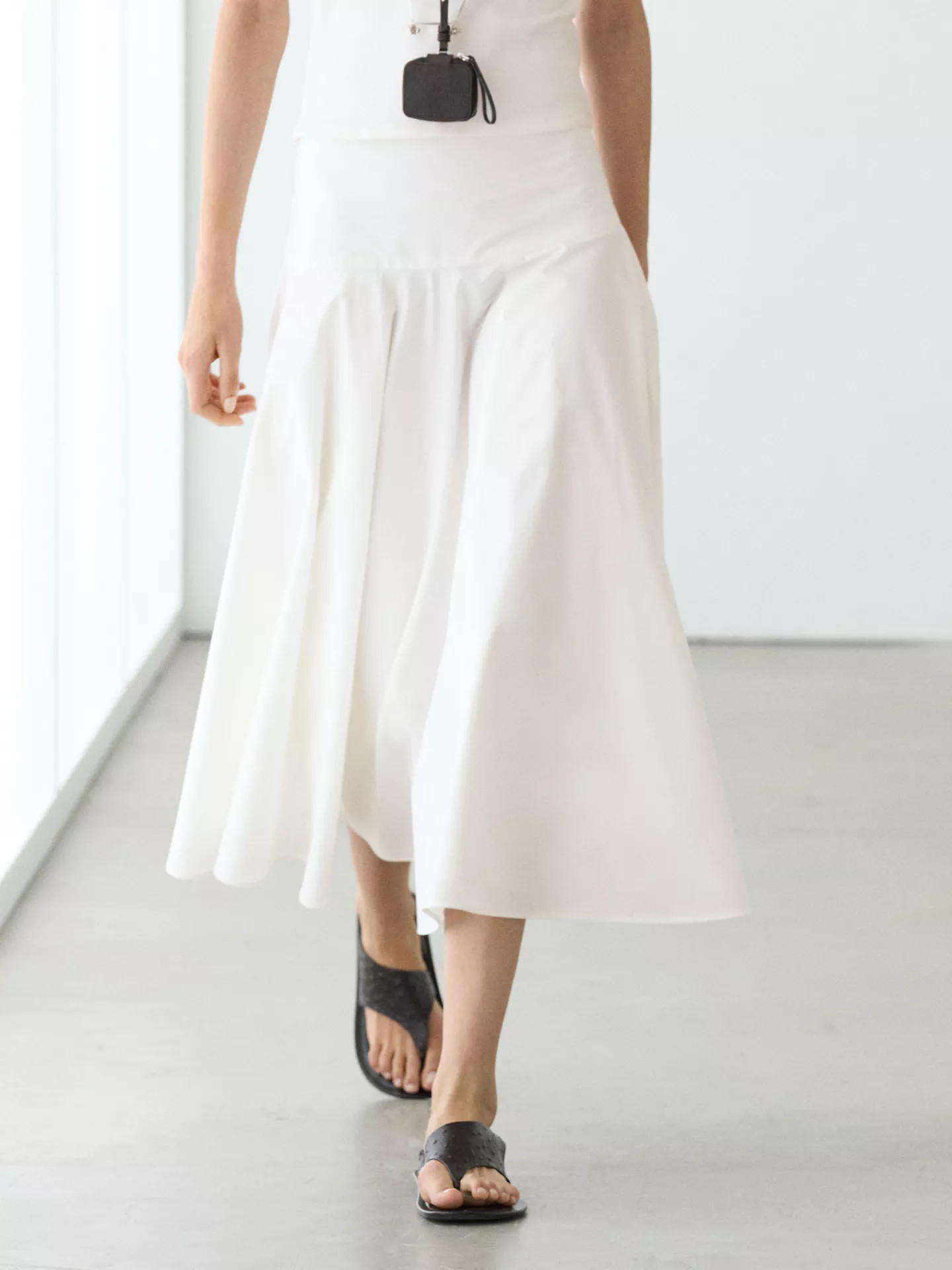 100% cotton midi skirt with yoke detail | Massimo Dutti UK