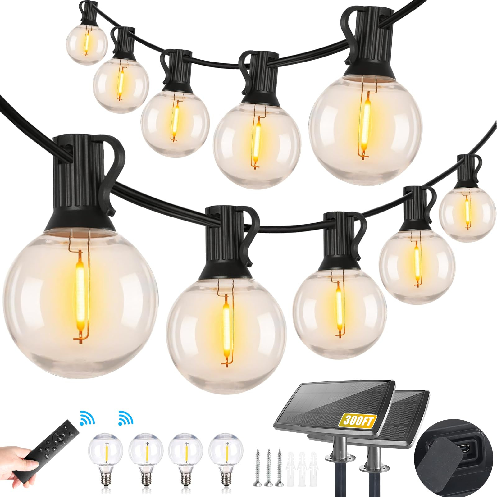 2 Pack 150FT Solar Outdoor String Lights Waterproof, Solar Powered Patio Lights with Remote Contr... | Amazon (US)