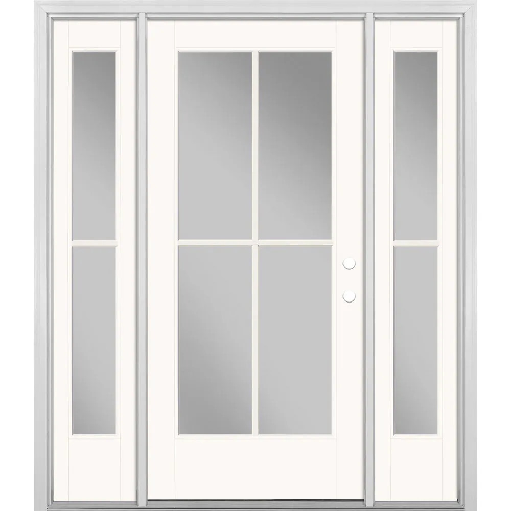 Masonite 60-in x 80-in x 4-9/16-in Fiberglass Full lite Right-hand inswing Modern White Painted Prehung Front Door with Sidelights with Brickmould | Lowe's