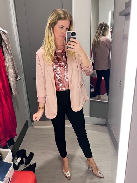 Target holiday pieces are so good! The color of this blazer is gorgeous! Wearing size XS. Size S in the sequin top- fits a bit cropped 

#LTKparties #LTKHoliday #LTKSeasonal