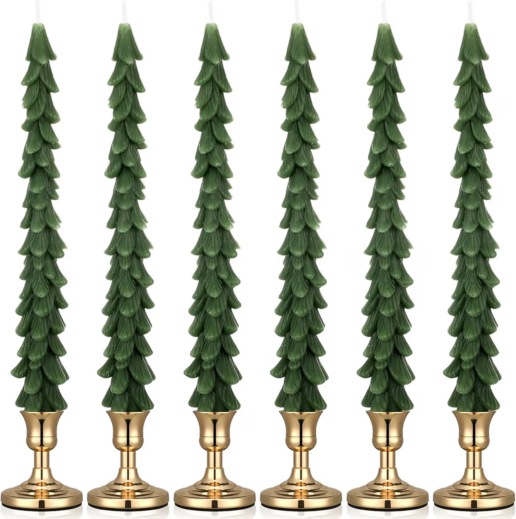 12 Pcs Christmas Tree Taper Candles with Holder Christmas Tree Shaped Candles Decorative Holiday ... | Amazon (US)