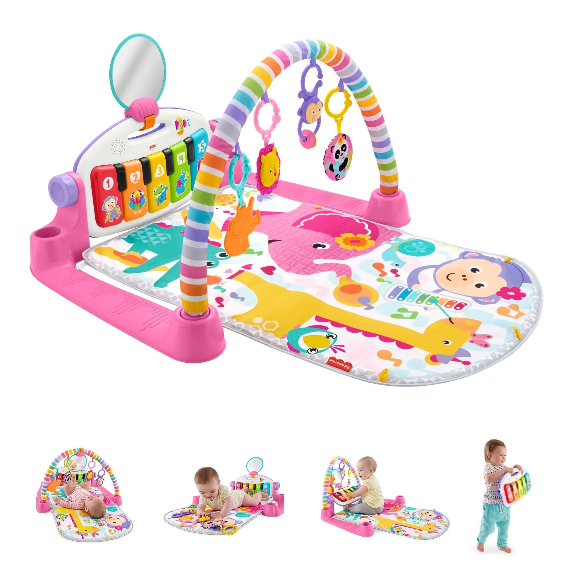 Fisher-Price Deluxe Kick & Play Piano Gym Baby Playmat with Electronic Learning Toy, Pink, Unisex | Walmart (US)