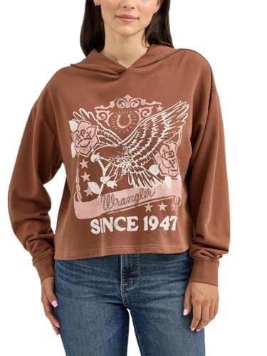 Wrangler Western Women's Retro Cropped Hoodie Sweatshirt, Cacao Nibs, Small | Amazon (US)