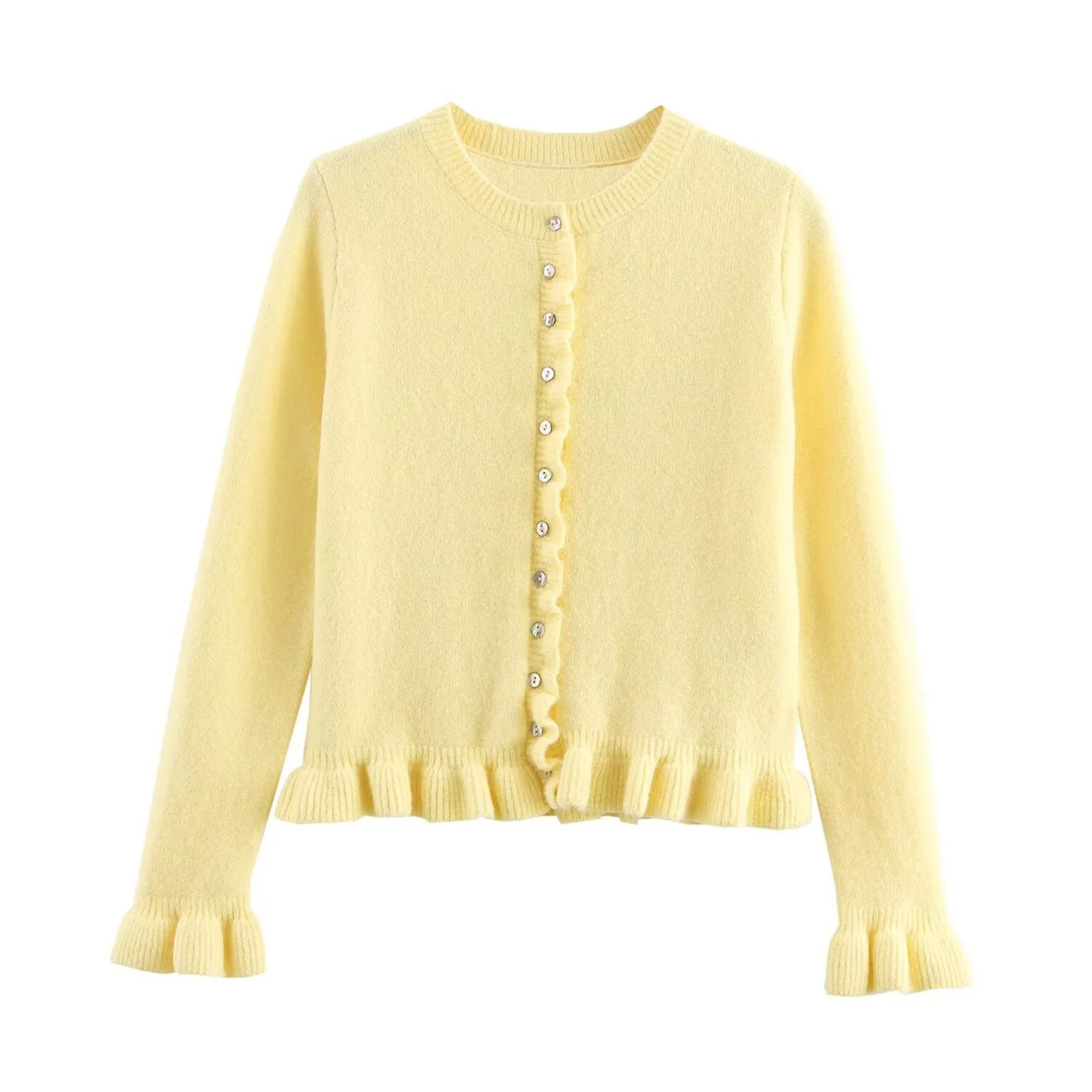 Ruffle Cardigan, Yigetop Woman Solid Color Layered Decorative Knitted Jacket with Black Edge Butt... | Walmart (US)