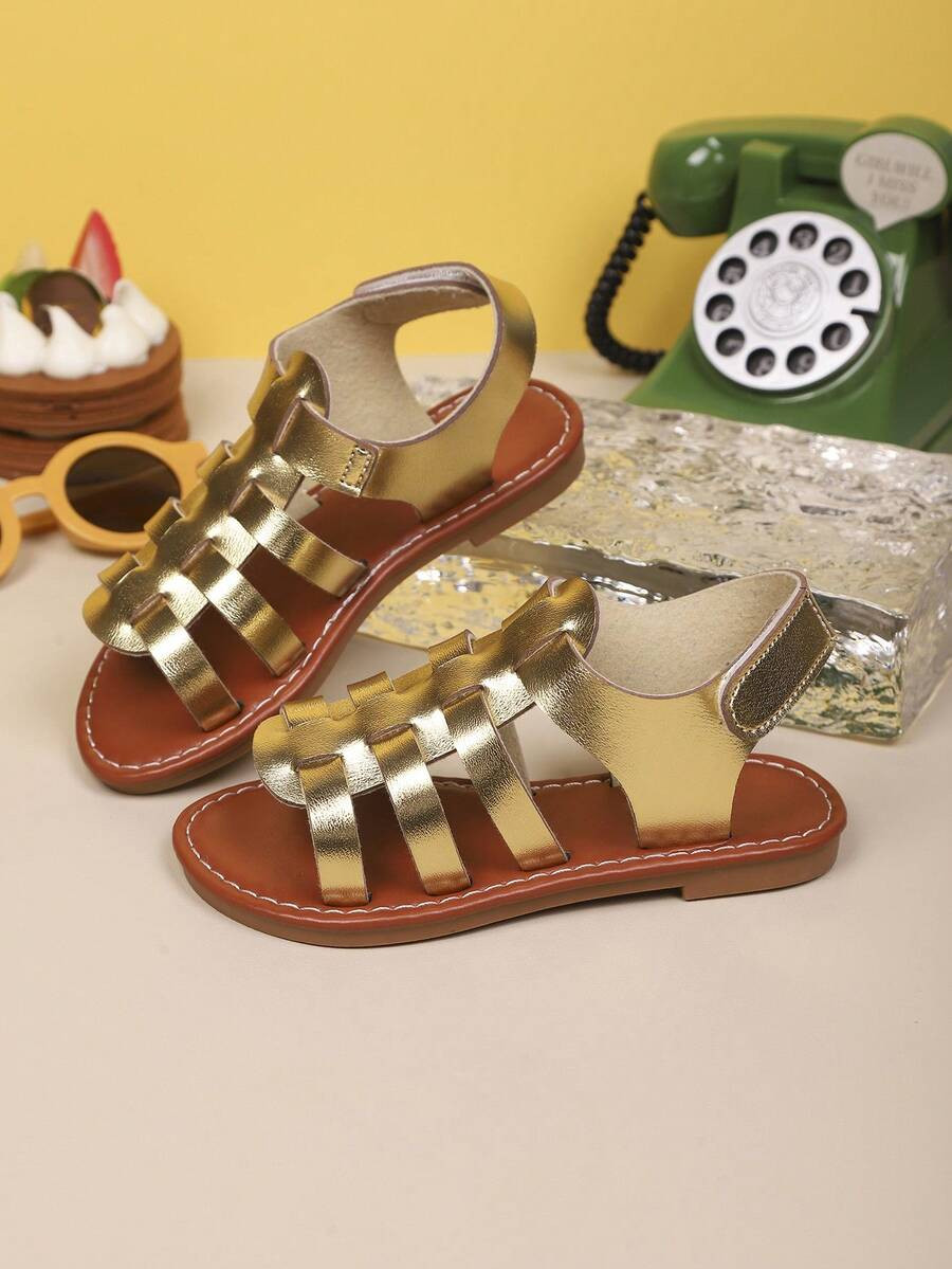 Boys/Girls Summer Open-Toe Sandals, Dual-Wear Design, Gold Roman Sandals, Suitable For Daily Outi... | SHEIN