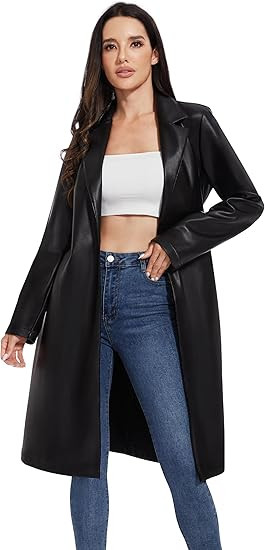 Fahsyee Women's Leather Trench Coat, Faux Motorcycle Plus Size Moto Biker Coat Short Lightweight ... | Amazon (US)