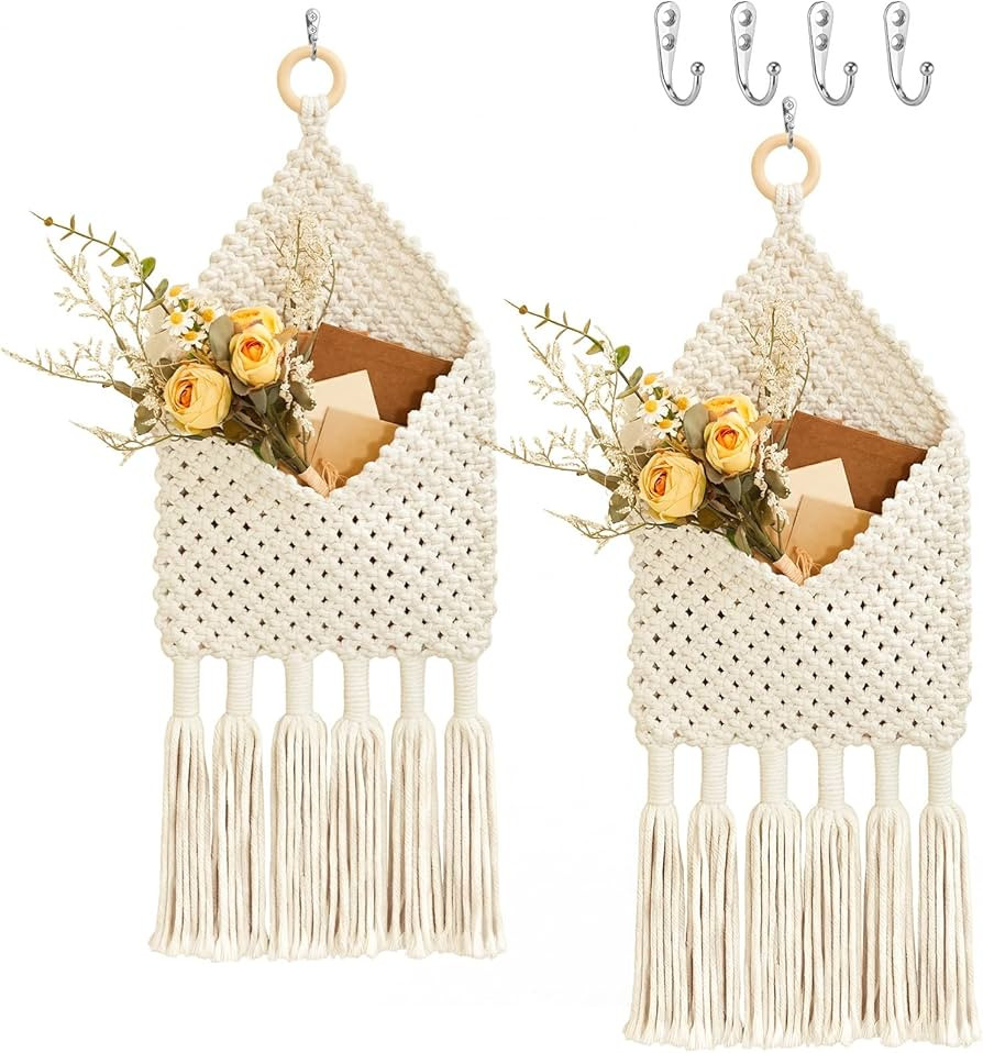 Marspark 2 Pcs Boho Mail Organizer Wall Mounted, Handwoven Hanging Mail Basket, 9.9 x 26.77 Inch,... | Amazon (US)