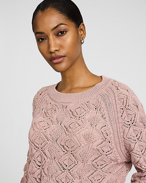 Open Knit Textured Pattern Crew Neck Sweater | Express