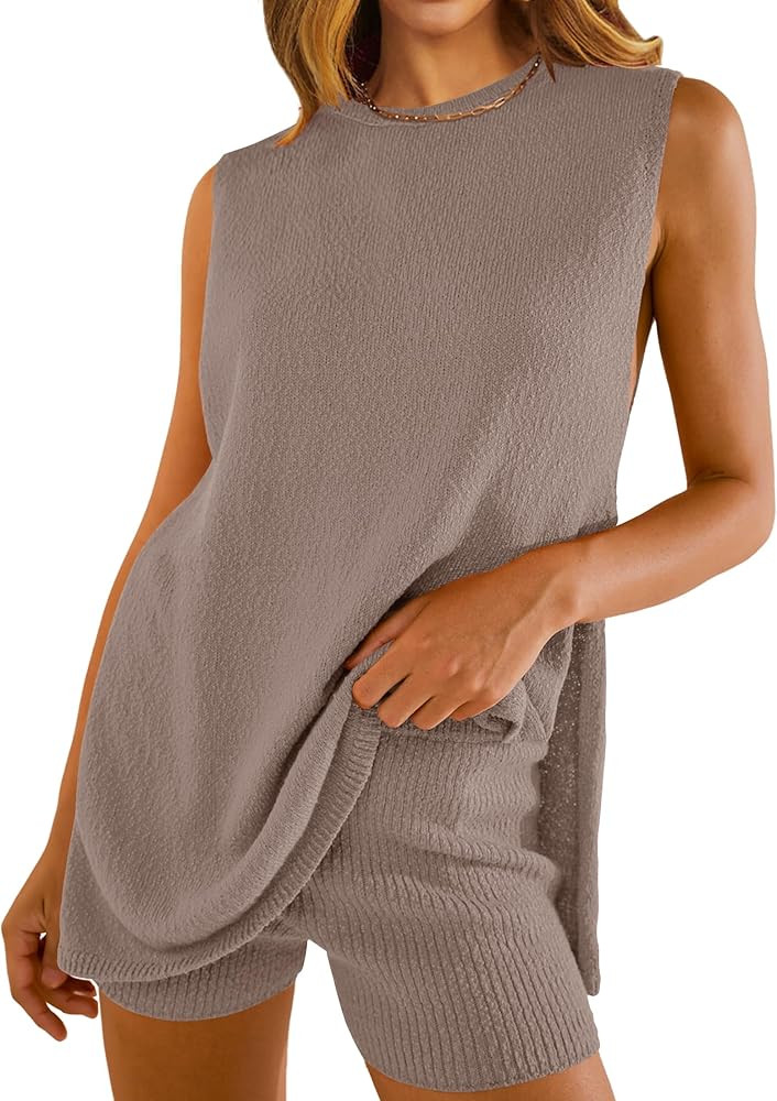 NENONA Women's Summer Sleeveless Sweater Sets Casual Knit Tunic Tops and Shorts 2 Piece Outfits | Amazon (US)