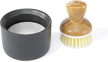 Full Circle Bubble Up Ceramic Soap Dispenser & Bamboo Dish Brush, White/Gray | Amazon (US)