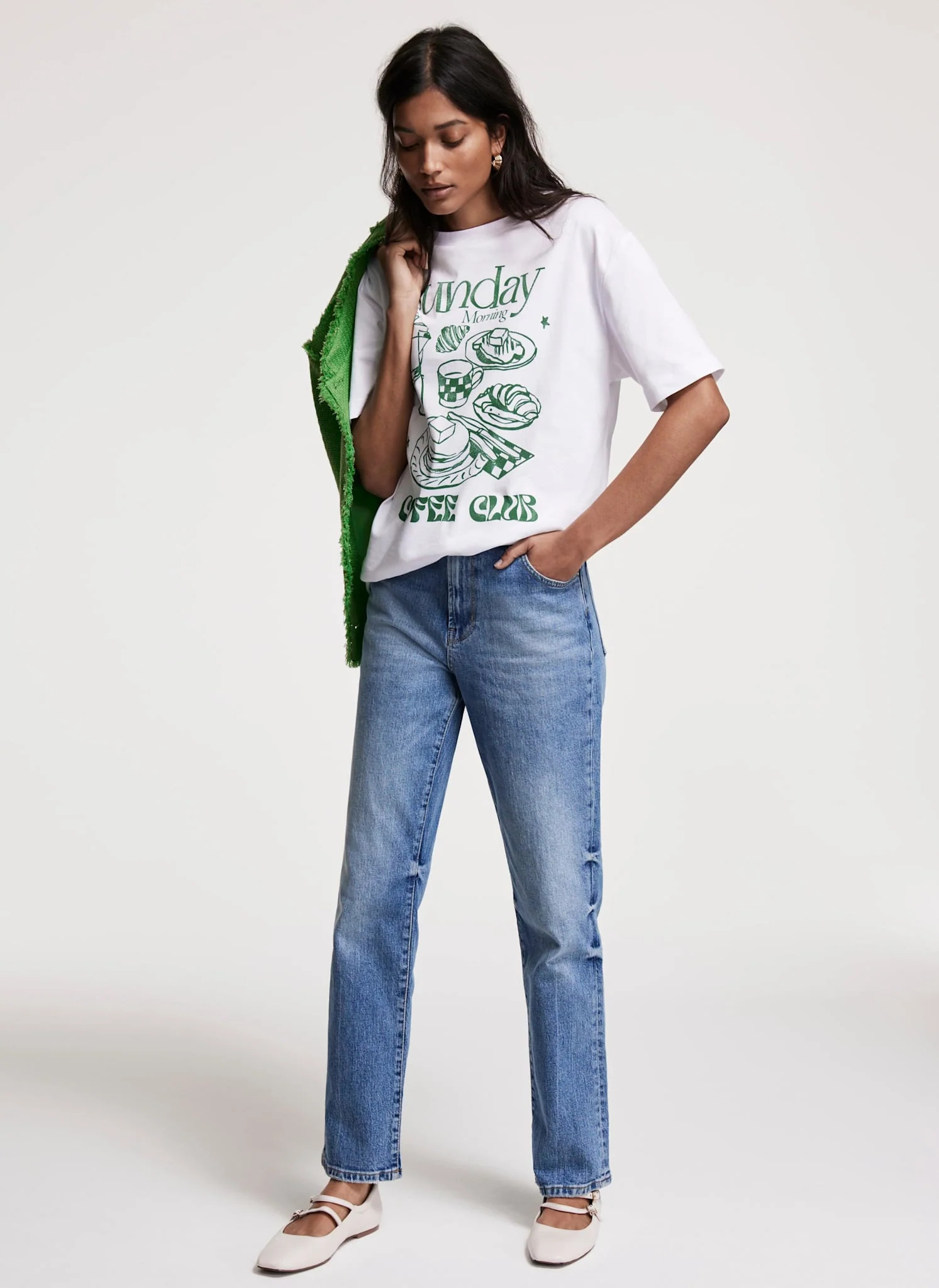 White Oversized Sunday Coffee Club T-Shirt | Mint Velvet