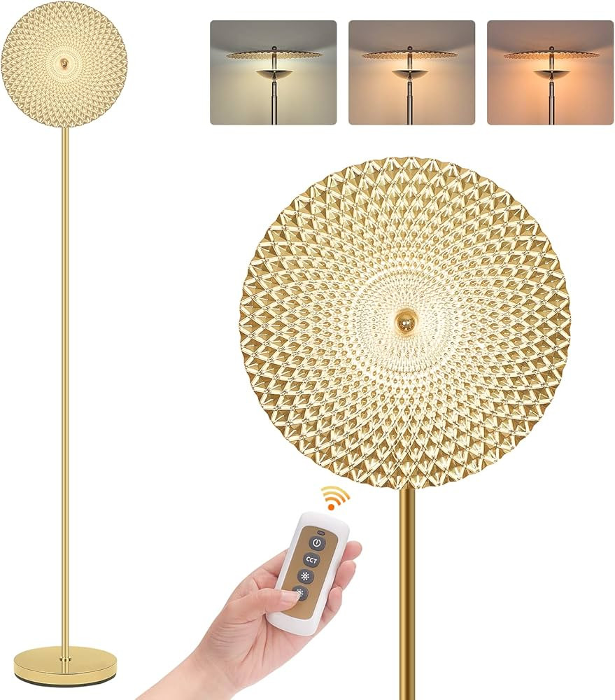 Floor Lamp with Remote, Fully Dimmable Modern Gold Floor Lamp with 3 Color Temperatures and Adjustab | Amazon (US)