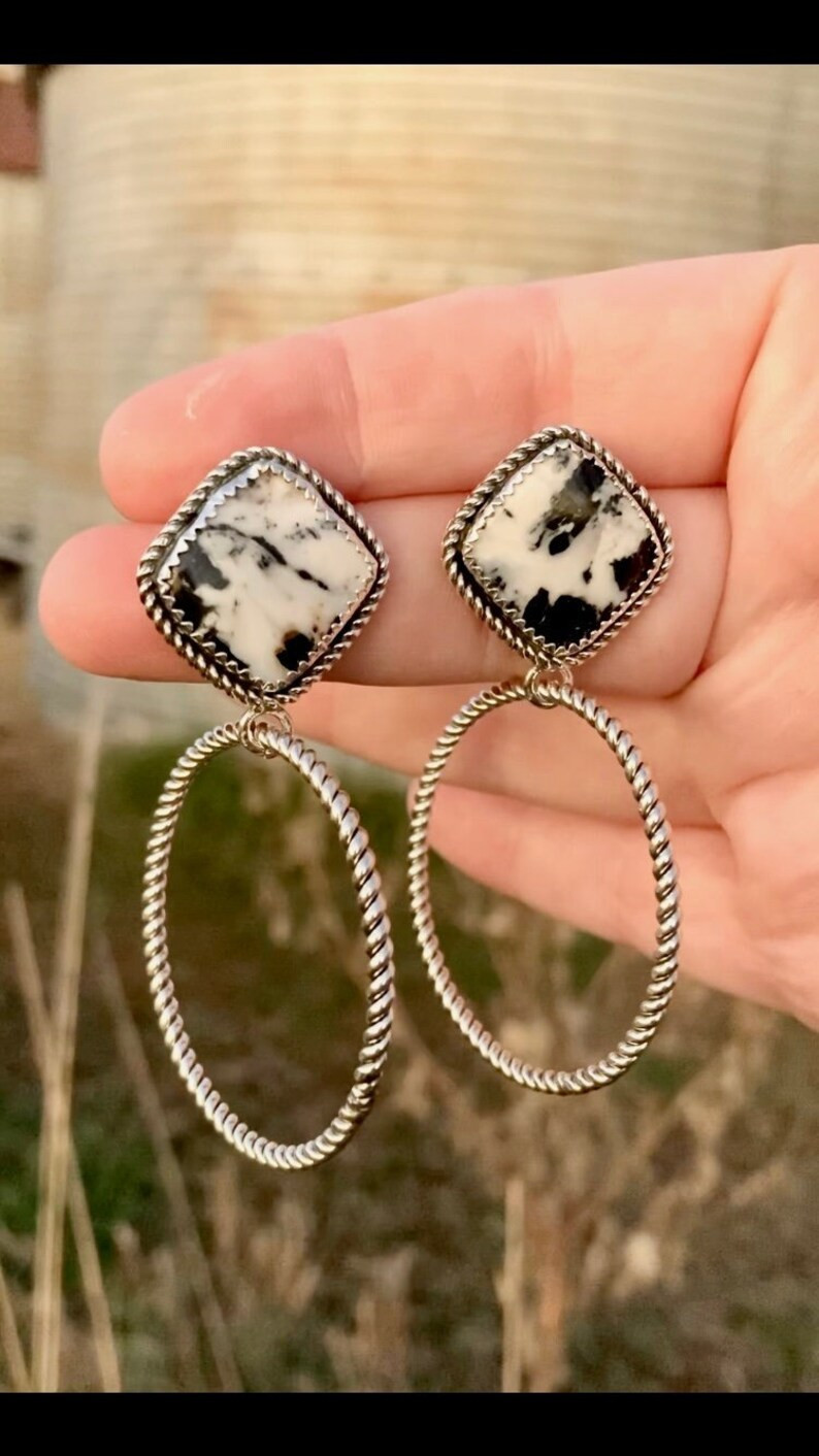 White Buffalo Earrings/ Sterling Silver and White Buffalo/ - Etsy | Etsy (US)
