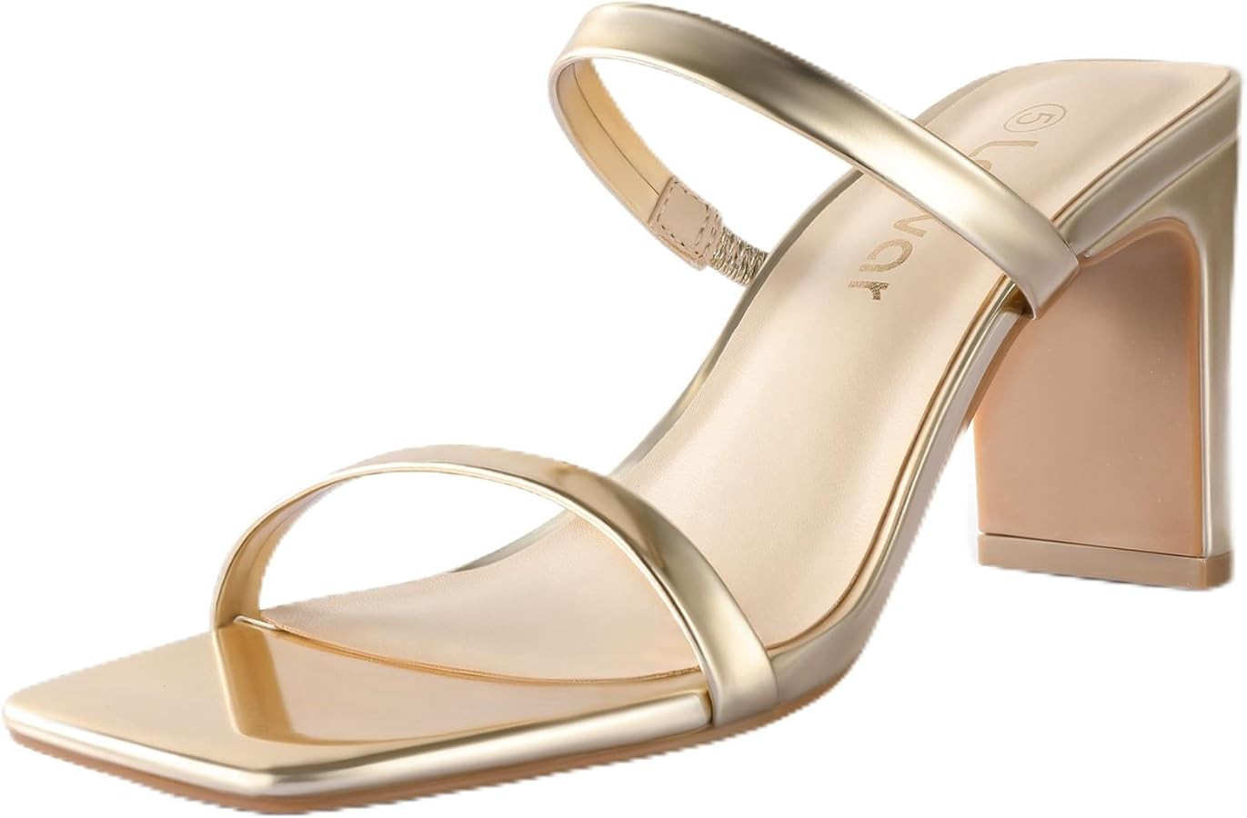 Leevar Square Toe Heels Sandals - White Black Nude Heels Chunky Two Strap Low Heels for Women Lea... | Amazon (US)