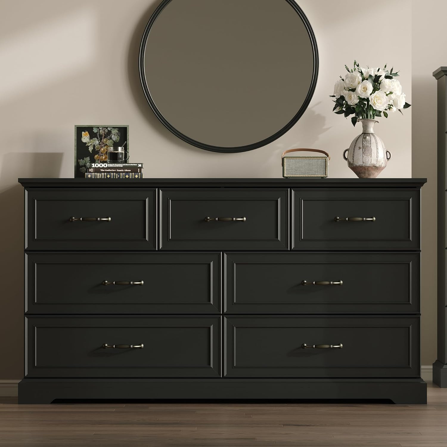 Farmhouse 7 Drawers Dresser for Bedroom, 57" Wide Modern Chest of Drawers with Deep Drawers & Bar... | Amazon (US)