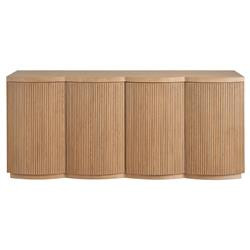 Mila Modern Classic Brown Tambour Oak Wood Media Cabinet - 74" | Kathy Kuo Home