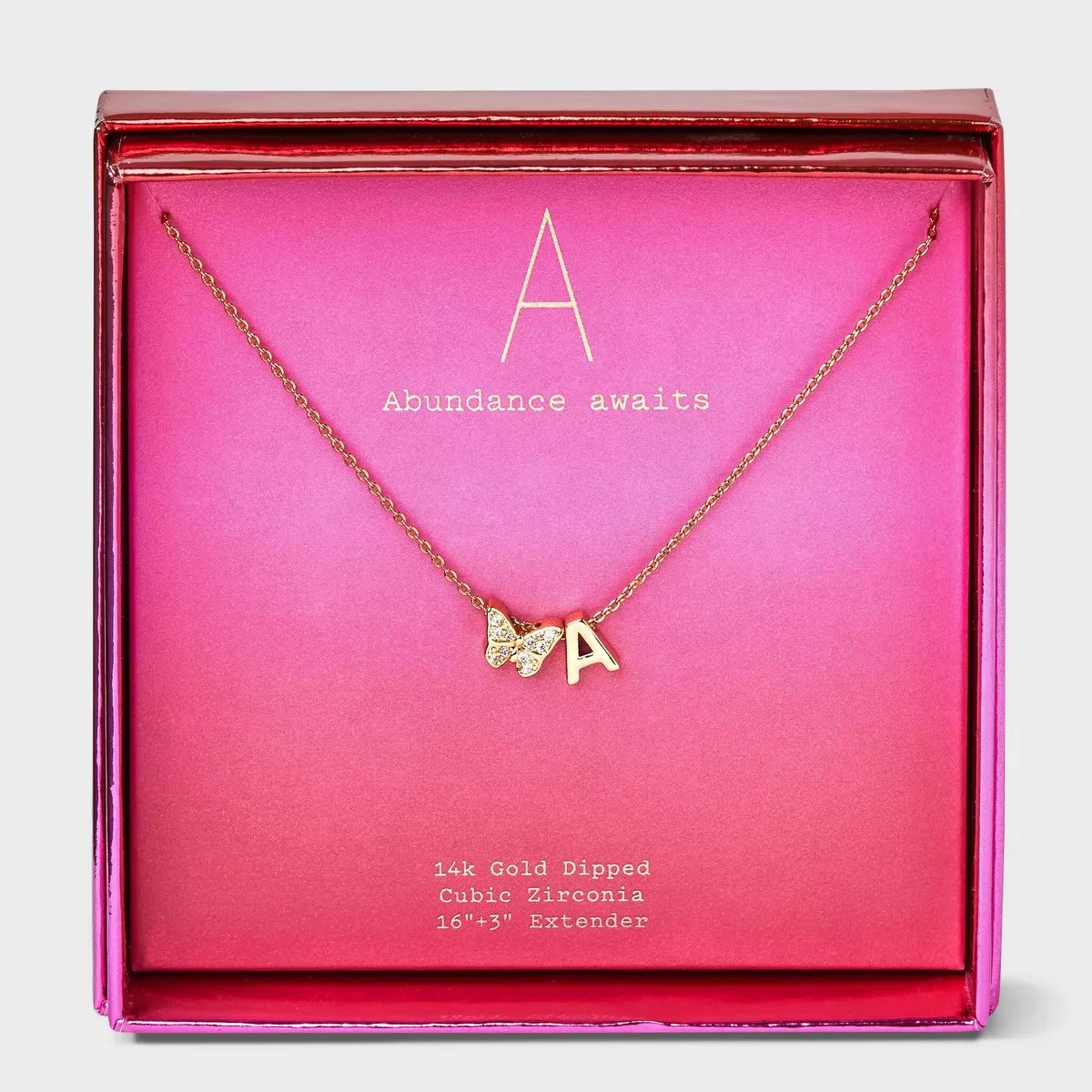 14K Gold Dipped Butterfly Slider Cubic Zirconia Initial Pendant Necklace - A New Day™ Gold | Target