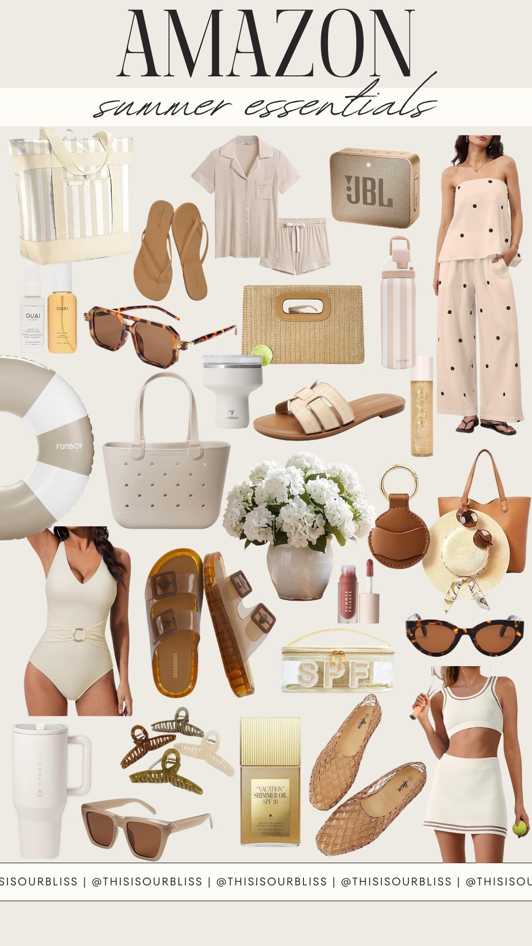 POV: my entire summer aesthetic came from Amazon ☀️🤍
Sharing my neutral, affordable summer essentials that came with me to the pool, beach, brunch, and backyard parties — from the cutest waterproof tote to SPF, oversized sunnies, cute neutral sets, tumblers, and all the little Amazon finds that make summer feel elevated without spending a ton.

If you’re searching for neutral Amazon finds, affordable Amazon fashion, summer vacation essentials, pool bag essentials, beach day must haves, or effortless summer outfits… this is your sign to add to cart 🫶

#LTKmomlife #LTKTravel #LTKSeasonal