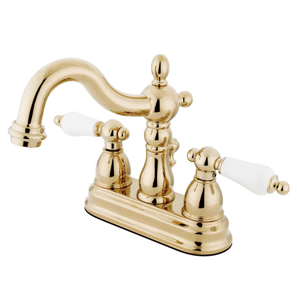 Kingston Brass Heritage Two-Handle 3-Hole Deck Mount 4" Centerset Bathroom Faucet with Plastic Po... | Wayfair North America