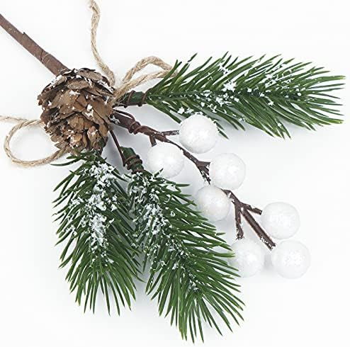 Dolicer 12Pcs White Christmas Berries Berry Stems Pine Branches Artificial Pine Cones Branch Whit... | Amazon (US)