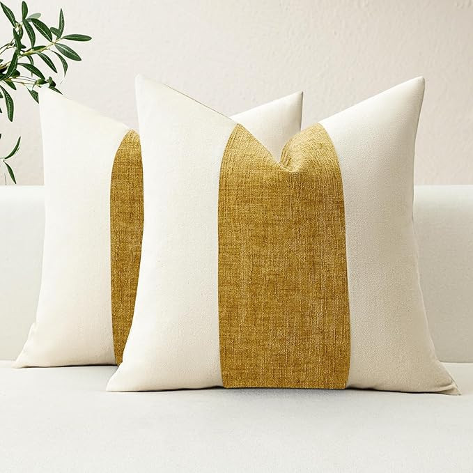 OTOSTAR Set of 2 Cotton Linen Chenille Pillow Covers with Striped Patchwork Modern Minimalist Cus... | Amazon (US)