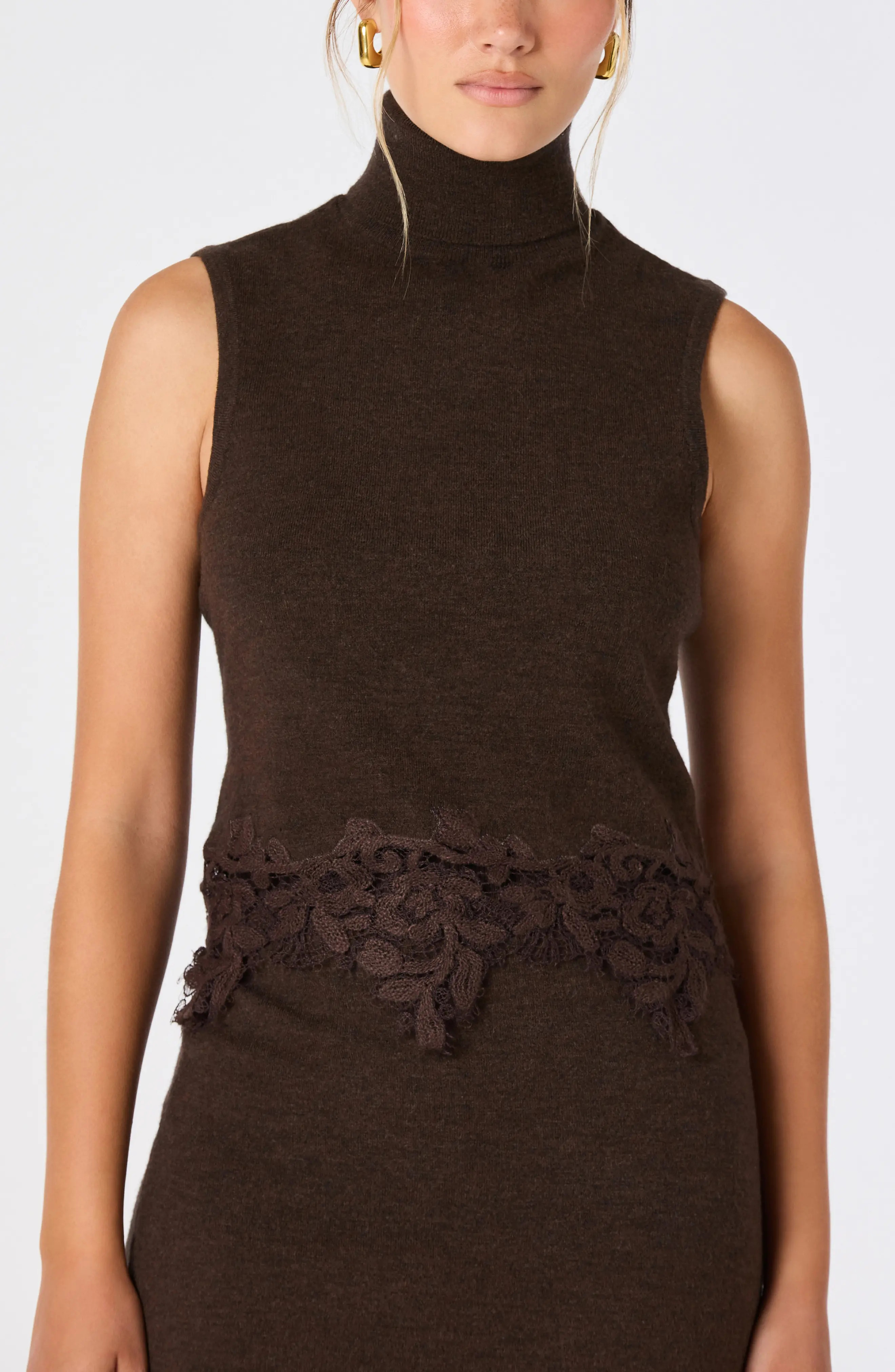 ASTR the Label Nadine Lace Trim Sleeveless Turtleneck Sweater in Natural at Nordstrom, Size Small | Nordstrom
