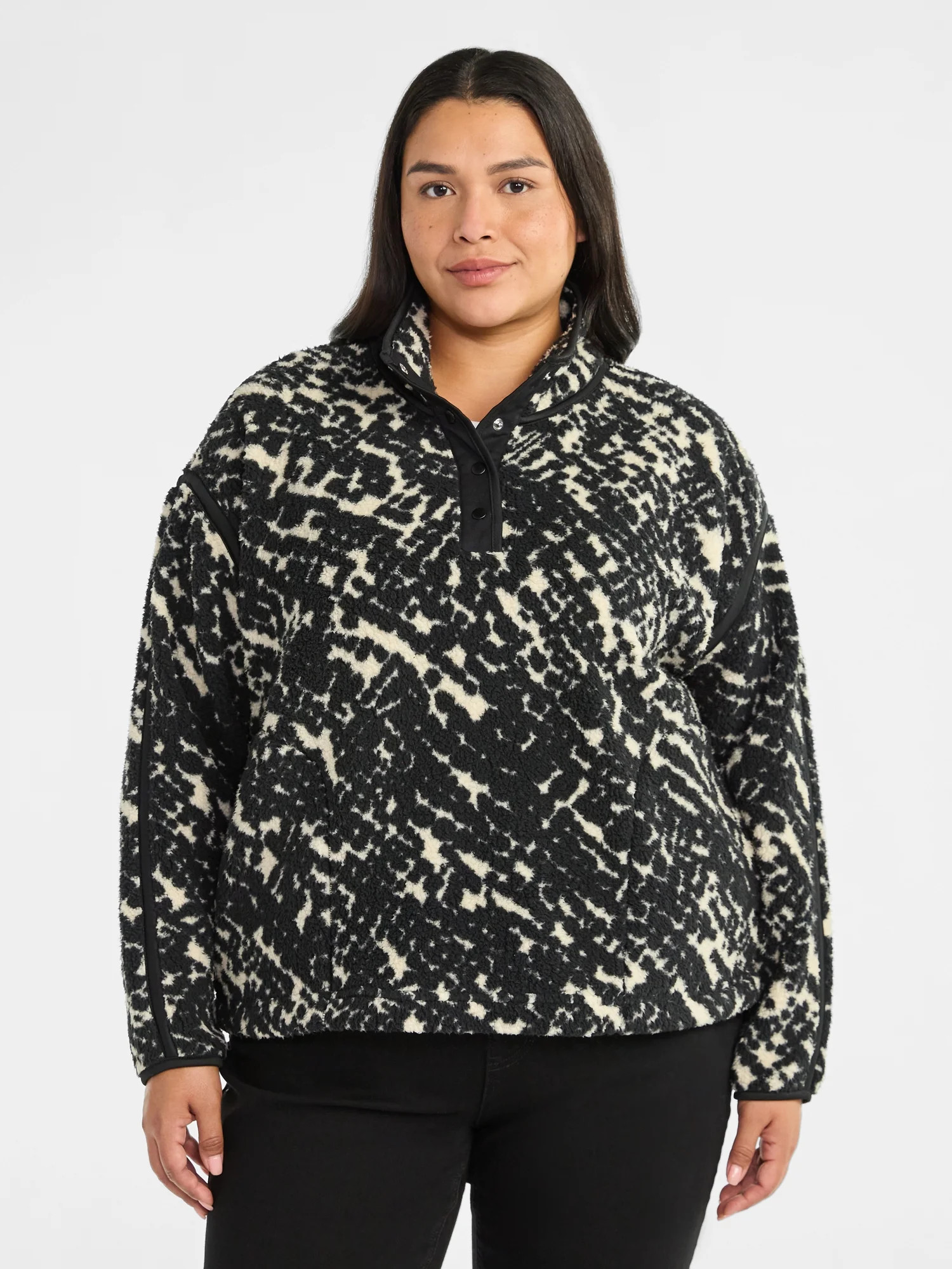 Terra & Sky Women's Plus Size Faux Shearling Quarter Snap Pullover, Sizes 0X-4X | Walmart (US)