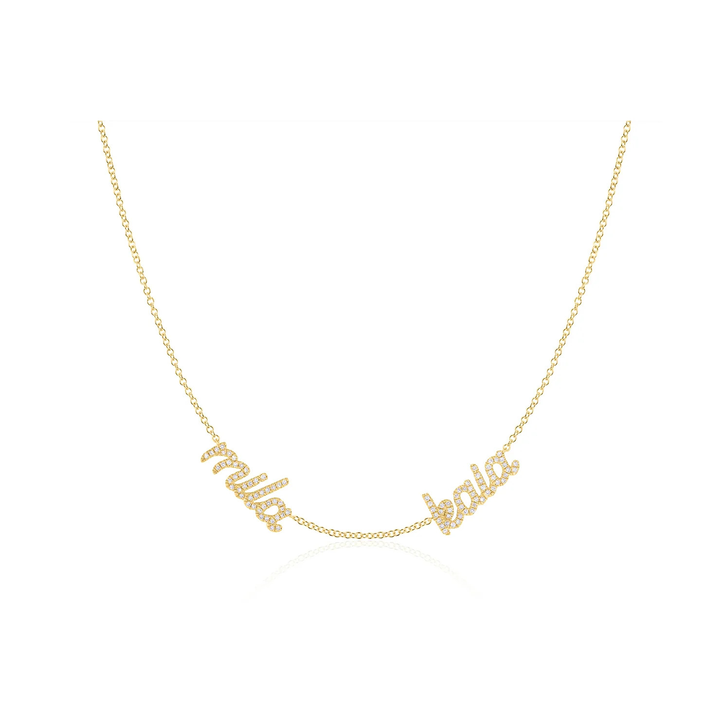 Double Diamond Script Name Necklace14k Yellow Gold / 4 | EF Collection