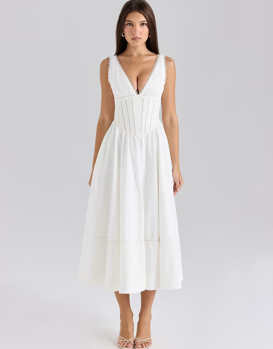 House of CB Samia white stretch cotton midi sundress in white | ASOS (Global)