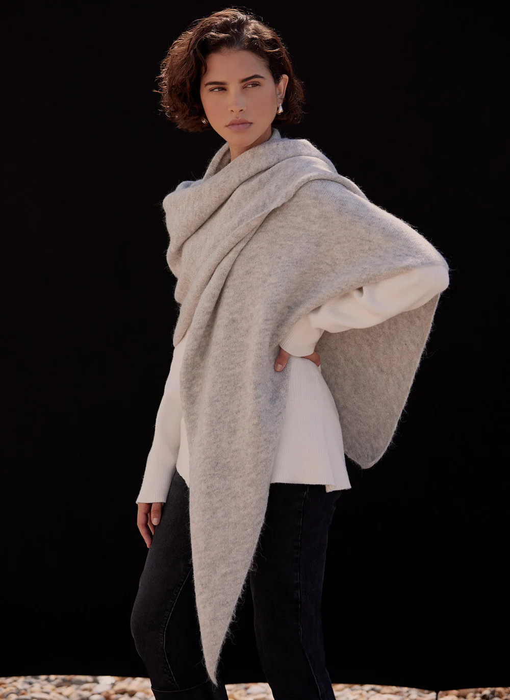 Grey Marl Knit Shawl | Mint Velvet