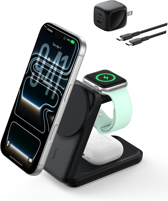 Belkin Qi2.2 25W Magnetic Wireless Charging Station, 3-in-1 Foldable Stand | Fast charging, MagSa... | Amazon (US)