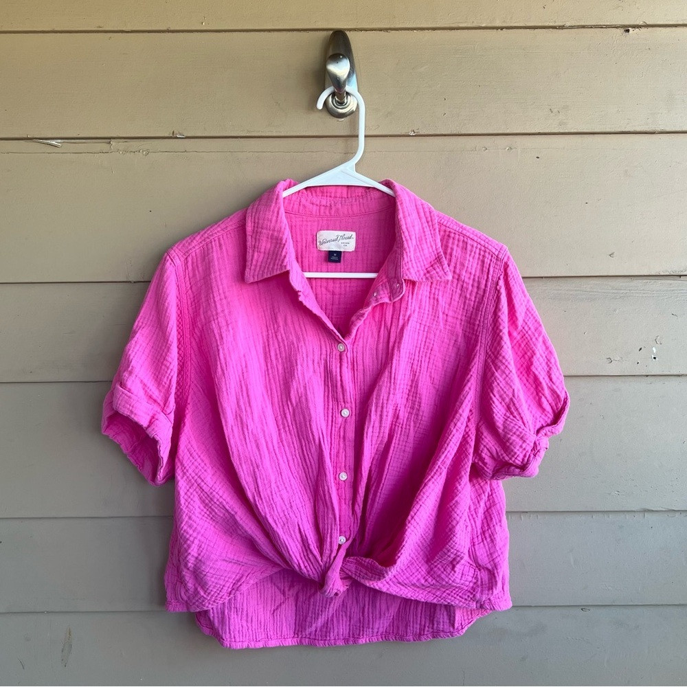 Universal Thread Pink Button Down Shirt - Size M Cotton Gauze Feminine Summer | Poshmark