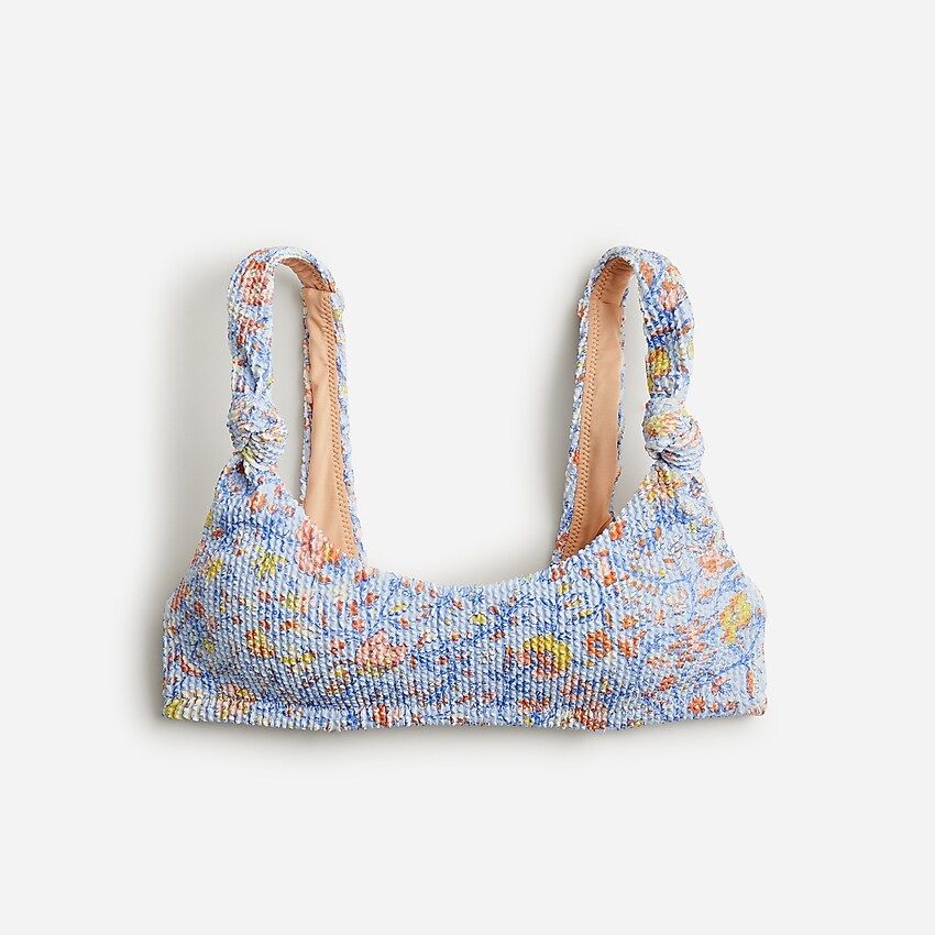 Scrunchie knotted scoopneck bikini top in afternoon floral | J.Crew US