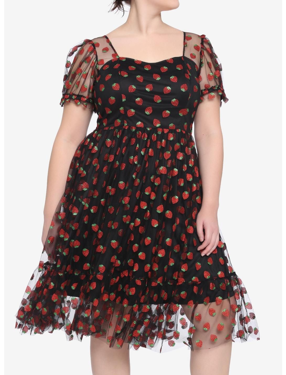 Strawberry Glitter Mesh Dress Plus Size | Hot Topic