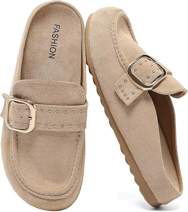 Suede Clogs for Women Memory Foam Arch Support Cork Footbed Big Buckle Non-Slip Sole Mules & Clog... | Amazon (US)