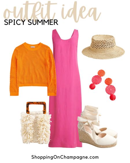 Hot colors make for a cool and spicy 🌶️ summer outfit. Start with a pretty pink midi length slip dress. Add a colorful crocheted sweater, coordinating statement earrings, a packable hat, raffia bag, and wedge espadrilles.



#LTKSeasonal #LTKshoecrush #LTKstyletip