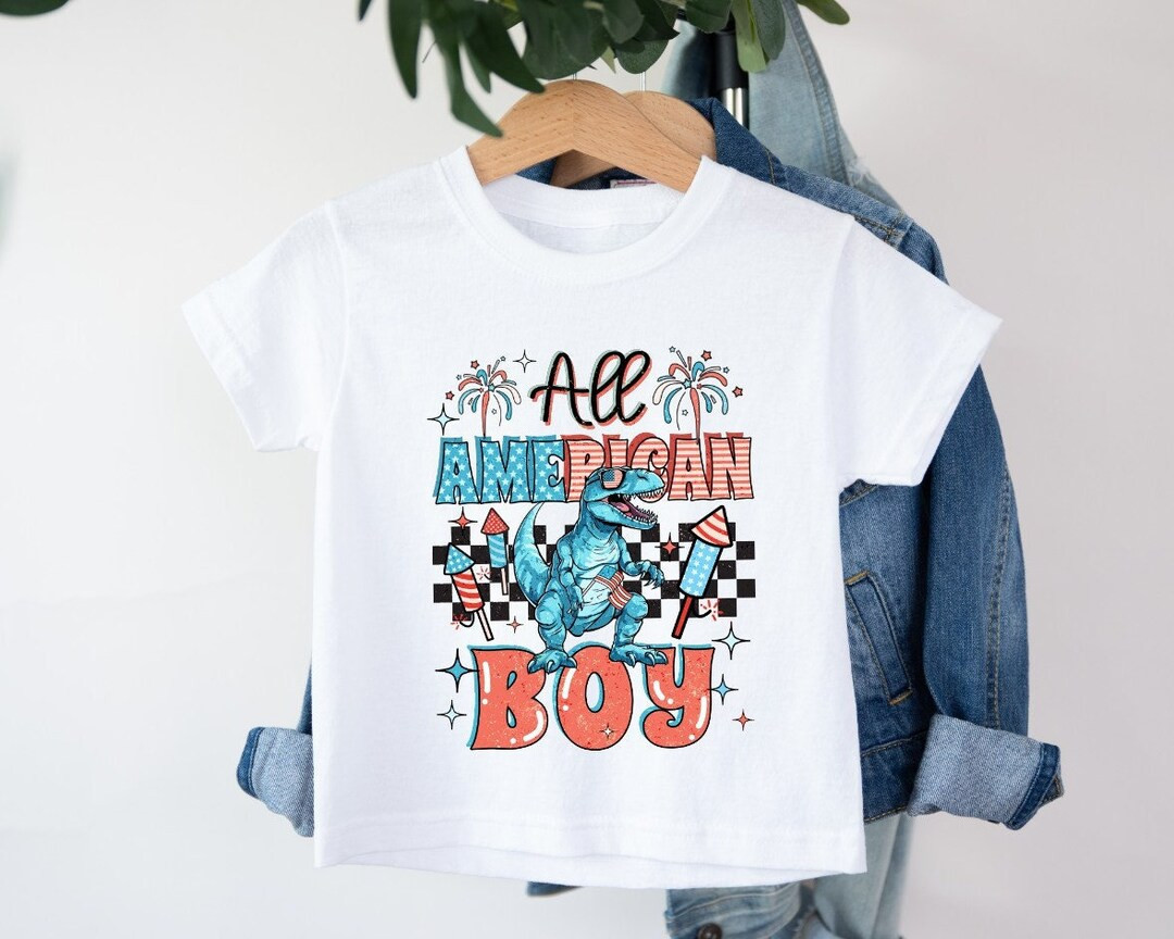 All American Boy Dinosaur Shirt | Checkered tee | 4th of July Graphic Tee | Toddler, youth shirt ... | Etsy (US)